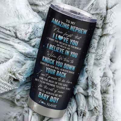 Personalized To My Amazing Nephew From Uncle Stainless Steel Tumbler Cup Lion Never Forget I Love You Nephew Birthday Graduation Christmas Travel Mug | siriusteestore