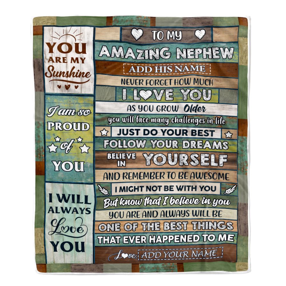 Personalized To My Amazing Nephew Gifts Blanket From Aunt Uncle Auntie Wood Your Dream Gifts For Nephew Birthday Gifts Graduation Christmas Fleece Blanket | siriusteestore