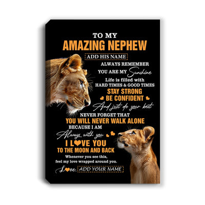 Personalized To My Amazing Nephew Gifts Canvas From Aunt Auntie Lion It A Big Hug Nephew Birthday Gifts Graduation Christmas Custom Wall Art Framed Canvas | siriusteestore