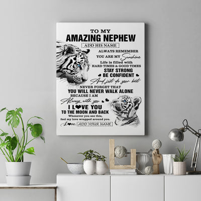 Personalized To My Amazing Nephew Gifts Canvas From Aunt Uncle Auntie White Tiger It A Big Hug Nephew Birthday Gifts Christmas Custom Wall Art Framed Canvas | siriusteestore
