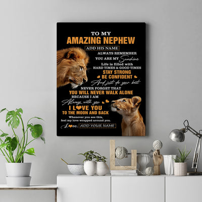 Personalized To My Amazing Nephew Gifts Canvas From Uncle Lion It A Big Hug Nephew Birthday Gifts Graduation Christmas Custom Wall Art Framed Canvas | siriusteestore