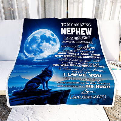 Personalized To My Amazing Nephew Gifts From Aunt Uncle Blanket Wolf My Sunshine Gifts For Nephew Birthday Graduation Christmas Custom Fleece Throw Blanket | siriusteestore
