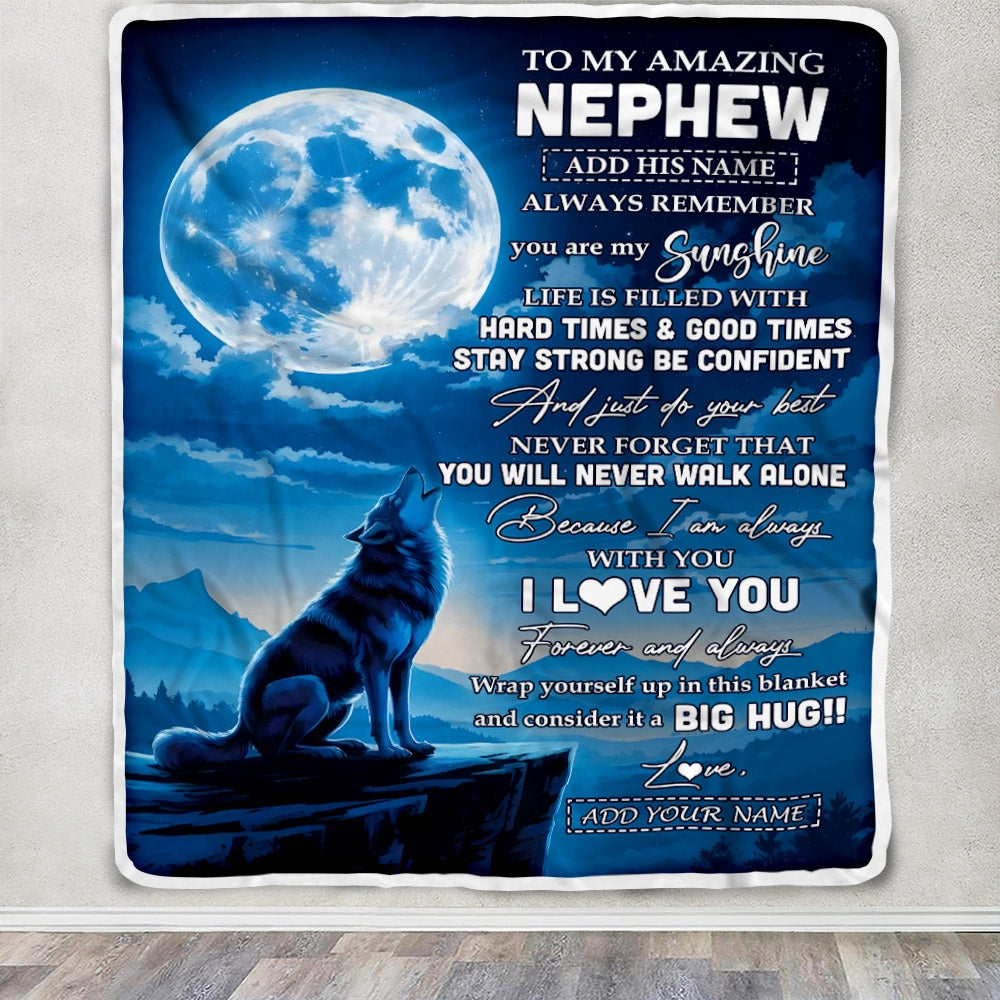 Personalized To My Amazing Nephew Gifts From Aunt Uncle Blanket Wolf My Sunshine Gifts For Nephew Birthday Graduation Christmas Custom Fleece Throw Blanket | siriusteestore