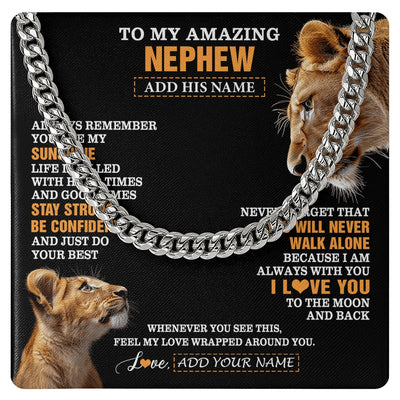 Cuban Link Chain Necklace Stainless Steel | 1 | Personalized To My Amazing Nephew Gifts Necklace From Aunt Auntie Lion It A Big Hug Nephew Birthday Gifts Graduation Christmas Custom Gift Box Message Card | https://siriusteestore.