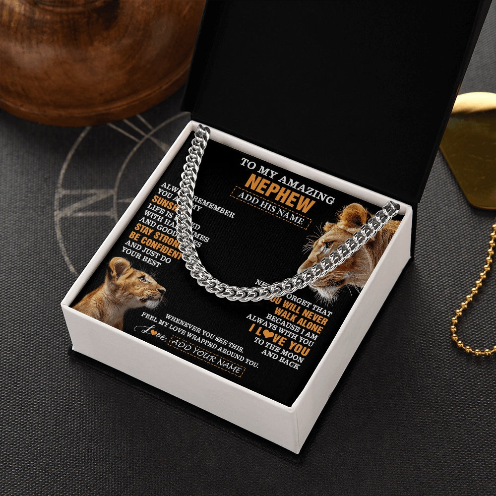Cuban Link Chain Necklace Stainless Steel | 2 | Personalized To My Amazing Nephew Gifts Necklace From Aunt Auntie Lion It A Big Hug Nephew Birthday Gifts Graduation Christmas Custom Gift Box Message Card | https://siriusteestore.