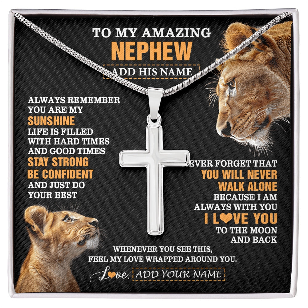Stainless Cross Necklace Stainless Steel | 1 | Personalized To My Amazing Nephew Gifts Necklace From Aunt Auntie Lion It A Big Hug Nephew Birthday Gifts Graduation Christmas Custom Gift Box Message Card | https://siriusteestore.