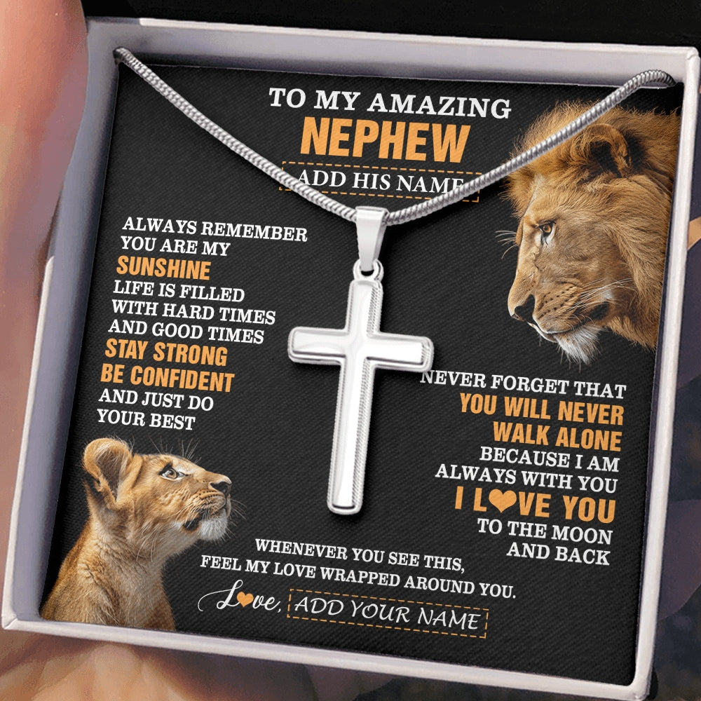 Stainless Cross Necklace Stainless Steel | 2 | Personalized To My Amazing Nephew Gifts Necklace From Uncle Lion It A Big Hug Nephew Birthday Gifts Graduation Christmas Custom Gift Box Message Card | https://siriusteestore.