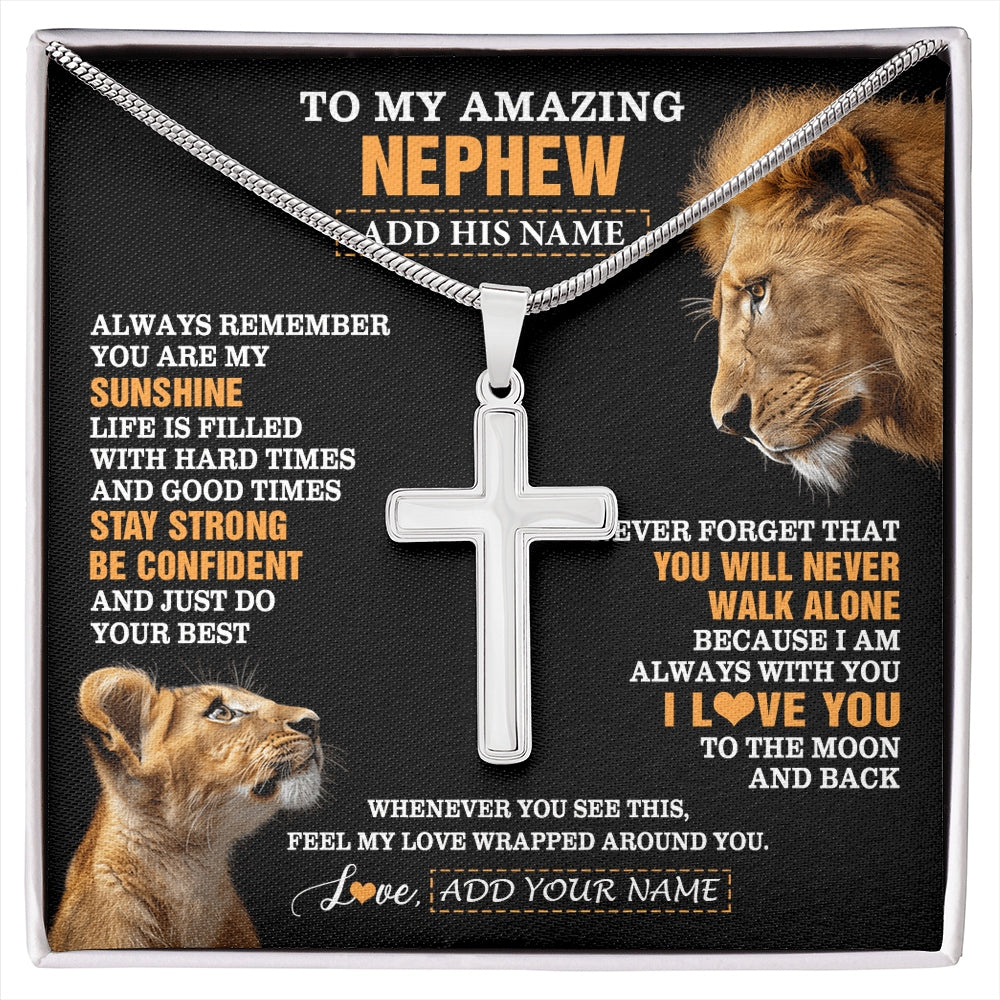 Stainless Cross Necklace Stainless Steel | 1 | Personalized To My Amazing Nephew Gifts Necklace From Uncle Lion It A Big Hug Nephew Birthday Gifts Graduation Christmas Custom Gift Box Message Card | https://siriusteestore.