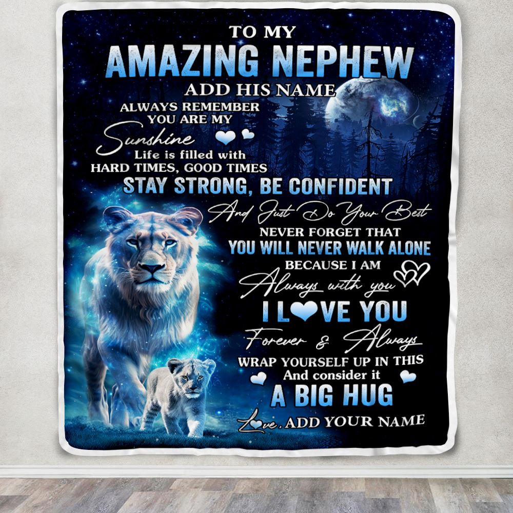 Personalized To My Amazing Nephew Lion Blanket From Aunt Auntie My Sunshine Nephew Birthday Gifts Graduation Christmas Customized Fleece Throw Blanket | siriusteestore
