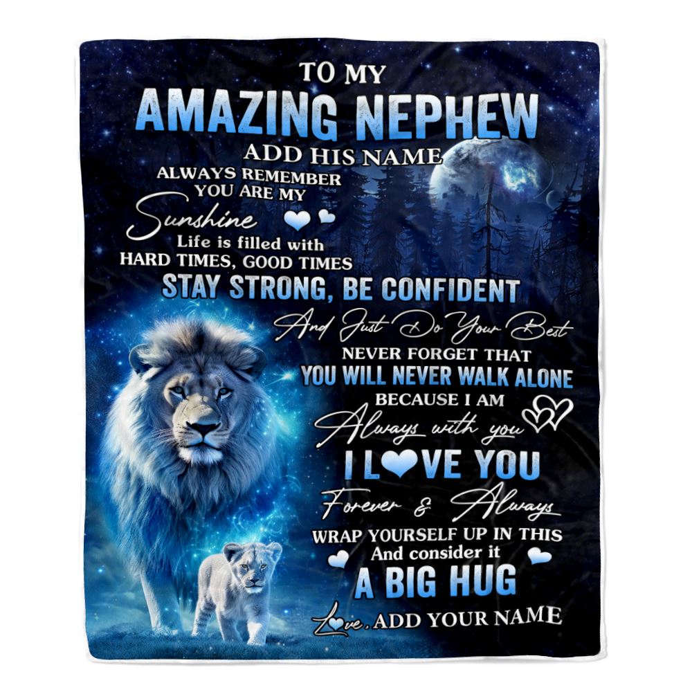 Personalized To My Amazing Nephew Lion Blanket From Uncle My Sunshine Nephew Birthday Gifts Graduation Christmas Customized Fleece Throw Blanket | siriusteestore