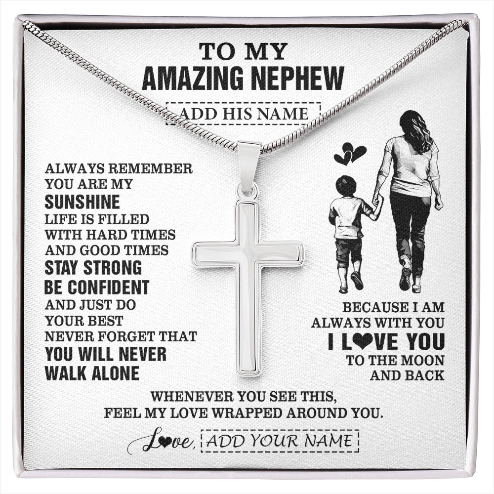 Stainless Cross Necklace Stainless Steel | 1 | Personalized To My Amazing Nephew Necklace From Aunt Auntie Woman It A Big Hug Nephew Birthday Gifts Graduation Christmas Custom Gift Box Message Card | https://siriusteestore.