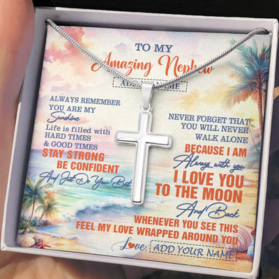 Stainless Cross Necklace Stainless Steel | 2 | Personalized To My Amazing Nephew Necklace From Aunt Uncle Auntie Beach It A Big Hug Nephew Birthday Gifts Graduation Christmas Custom Gift Box Message Card Shirt & Hoodie | https://siriusteestore.