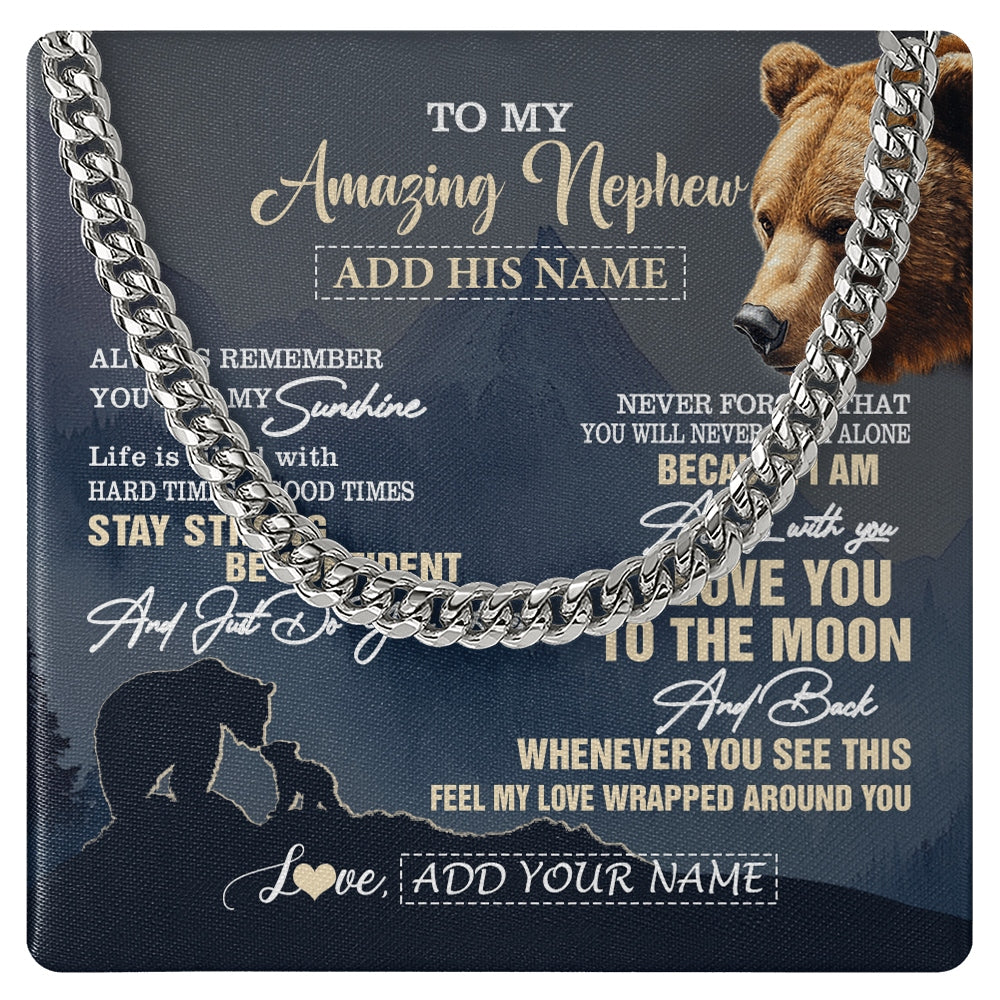 Cuban Link Chain Necklace Stainless Steel | 1 | Personalized To My Amazing Nephew Necklace From Aunt Uncle Auntie Bear It A Big Hug Nephew Birthday Gifts Graduation Christmas Custom Gift Box Message Card | https://siriusteestore.