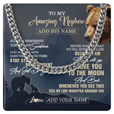 Cuban Link Chain Necklace Stainless Steel | 1 | Personalized To My Amazing Nephew Necklace From Aunt Uncle Auntie Bear It A Big Hug Nephew Birthday Gifts Graduation Christmas Custom Gift Box Message Card | https://siriusteestore.