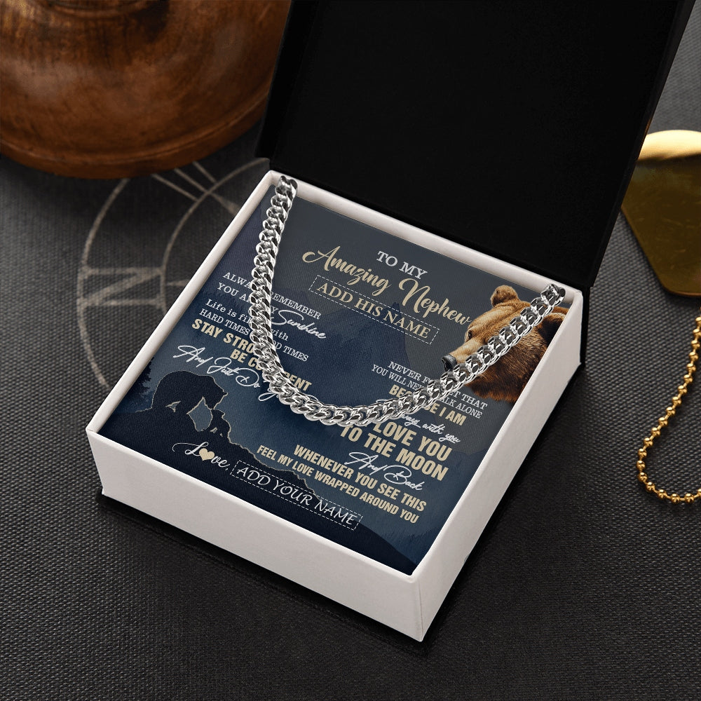 Cuban Link Chain Necklace Stainless Steel | 2 | Personalized To My Amazing Nephew Necklace From Aunt Uncle Auntie Bear It A Big Hug Nephew Birthday Gifts Graduation Christmas Custom Gift Box Message Card | https://siriusteestore.