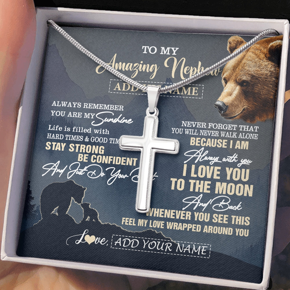 Stainless Cross Necklace Stainless Steel | 2 | Personalized To My Amazing Nephew Necklace From Aunt Uncle Auntie Bear It A Big Hug Nephew Birthday Gifts Graduation Christmas Custom Gift Box Message Card | https://siriusteestore.