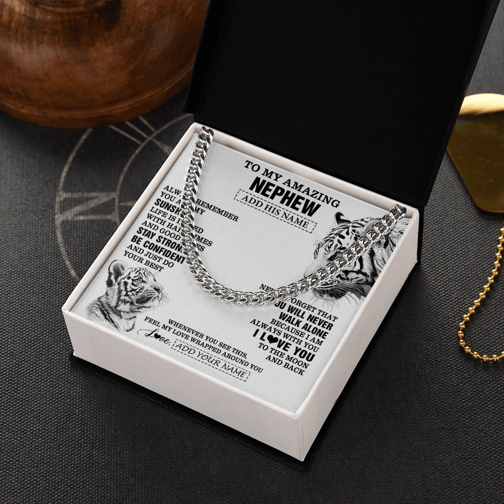 Cuban Link Chain Necklace Stainless Steel | 2 | Personalized To My Amazing Nephew Necklace From Aunt Uncle Auntie White Tiger It A Big Hug Nephew Birthday Gifts Christmas Custom Gift Box Message Card | https://siriusteestore.