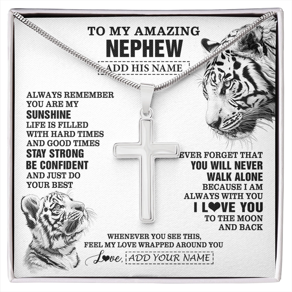 Stainless Cross Necklace Stainless Steel | 1 | Personalized To My Amazing Nephew Necklace From Aunt Uncle Auntie White Tiger It A Big Hug Nephew Birthday Gifts Christmas Custom Gift Box Message Card | https://siriusteestore.
