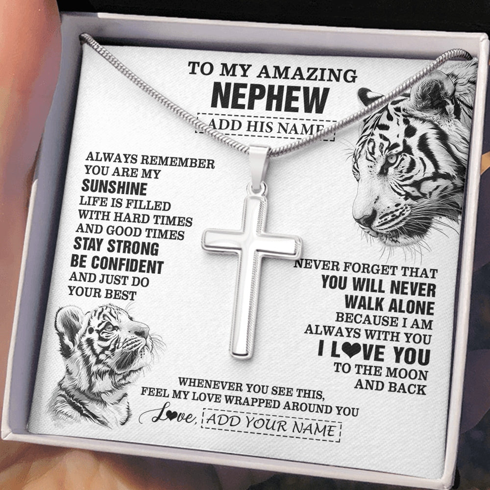 Stainless Cross Necklace Stainless Steel | 2 | Personalized To My Amazing Nephew Necklace From Aunt Uncle Auntie White Tiger It A Big Hug Nephew Birthday Gifts Christmas Custom Gift Box Message Card | https://siriusteestore.