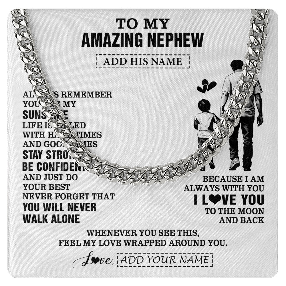 Cuban Link Chain Necklace Stainless Steel | 1 | Personalized To My Amazing Nephew Necklace From Uncle Man It A Big Hug Nephew Birthday Gifts Graduation Christmas Custom Gift Box Message Card | https://siriusteestore.
