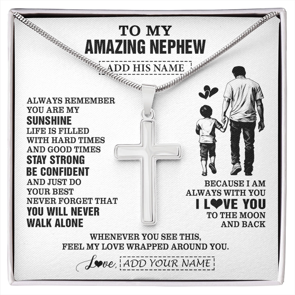 Stainless Cross Necklace Stainless Steel | 1 | Personalized To My Amazing Nephew Necklace From Uncle Man It A Big Hug Nephew Birthday Gifts Graduation Christmas Custom Gift Box Message Card | https://siriusteestore.