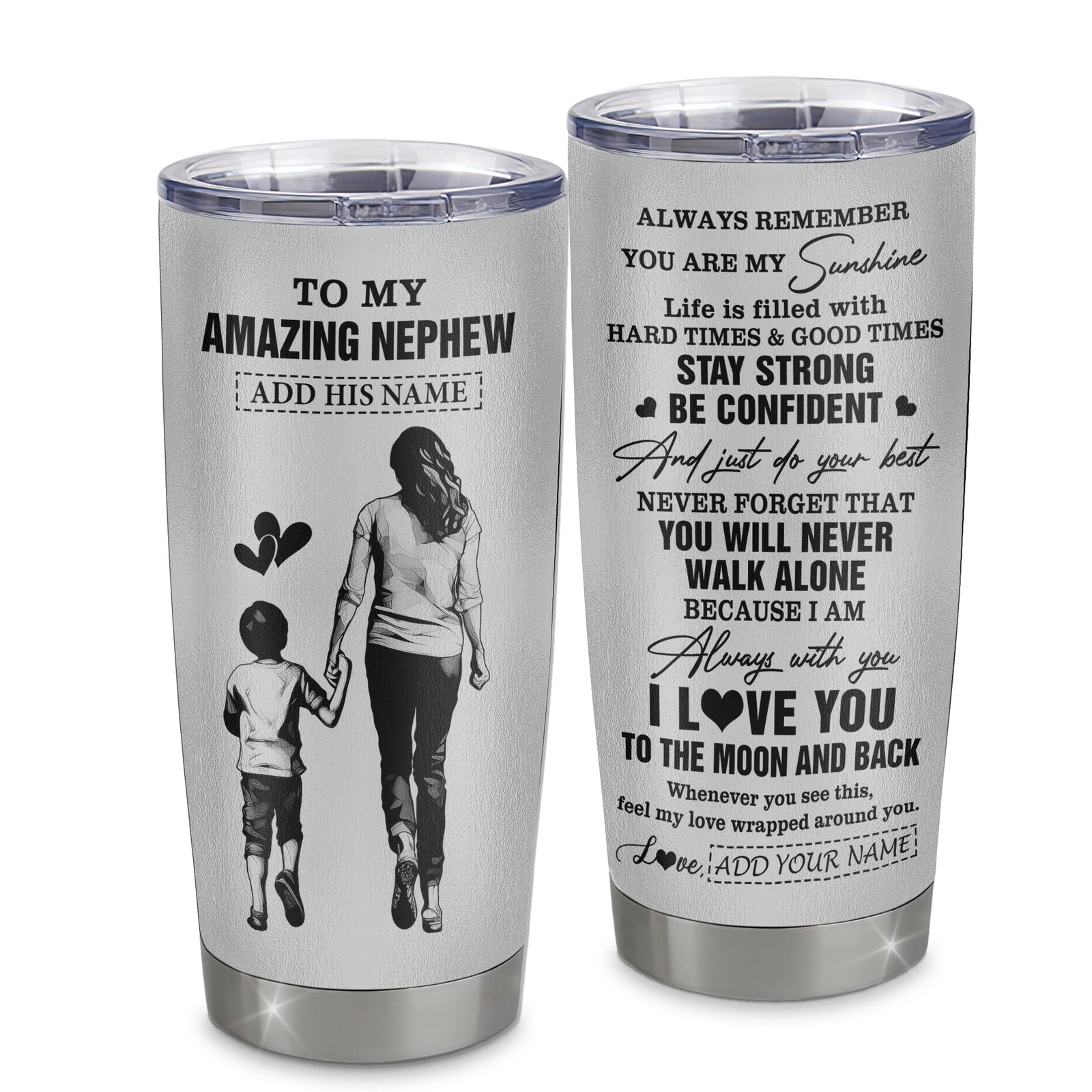 Personalized To My Amazing Nephew Tumbler From Aunt Auntie Woman It A Big Hug Nephew Birthday Gifts Graduation Christmas Custom Stainless Steel Travel Mug | siriusteestore