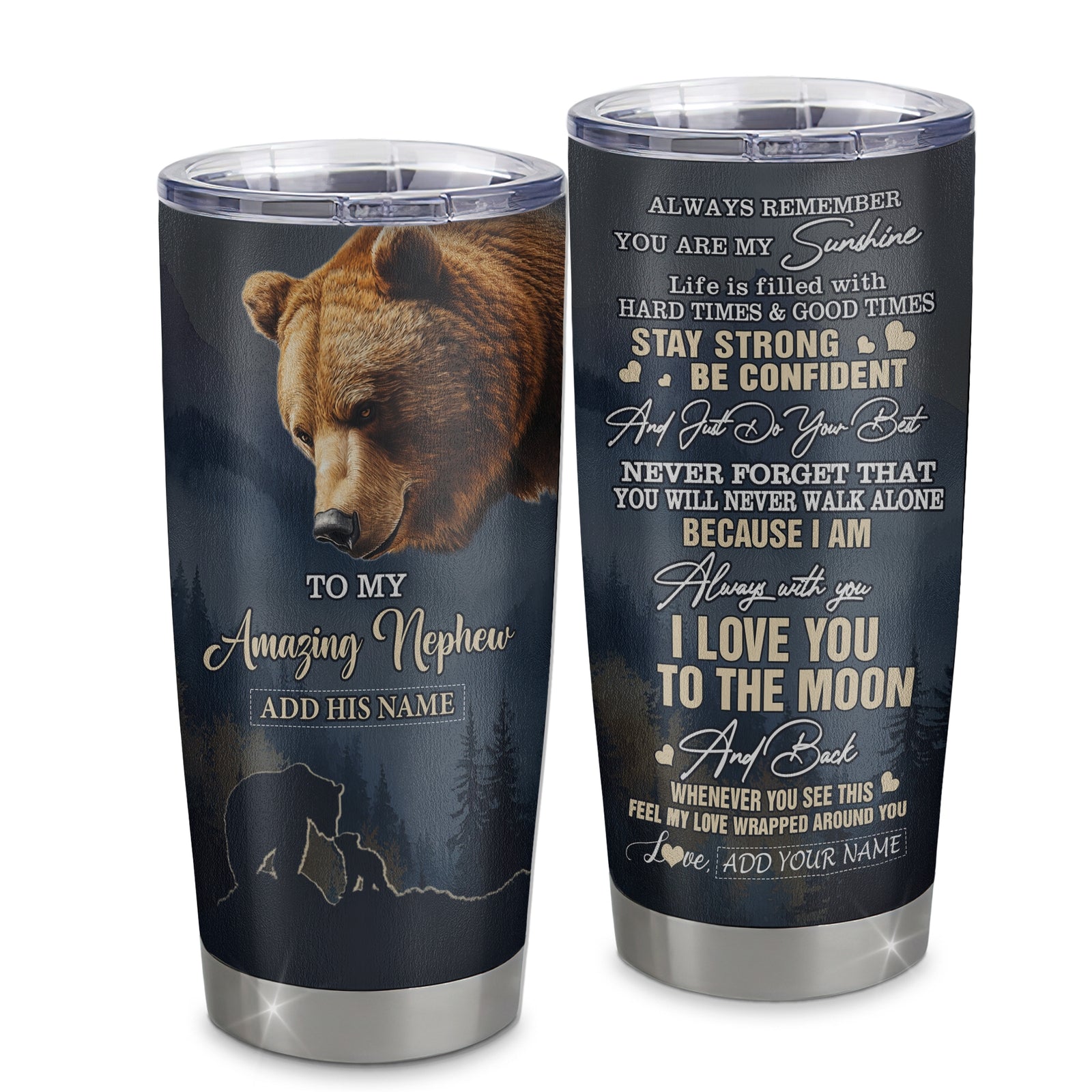Personalized To My Amazing Nephew Tumbler From Aunt Uncle Auntie Bear It A Big Hug Nephew Birthday Gifts Graduation Christmas Custom Stainless Steel Travel Mug Shirt & Hoodie | siriusteestore