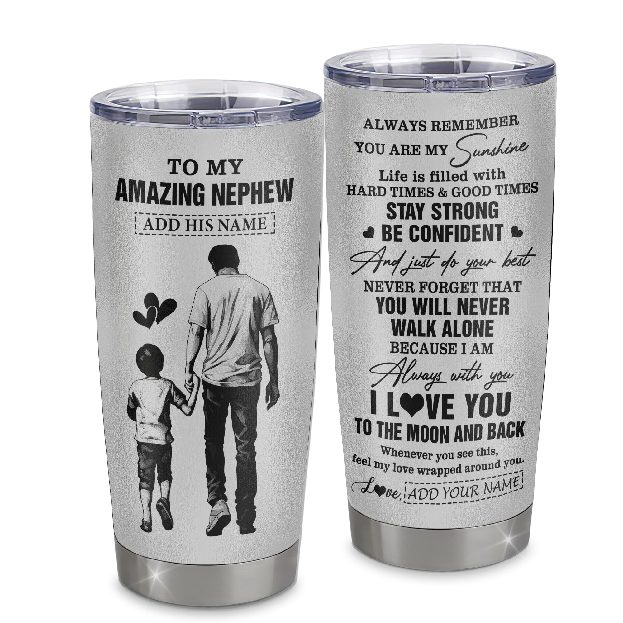 Personalized To My Amazing Nephew Tumbler From Uncle Man It A Big Hug Nephew Birthday Gifts Graduation Christmas Custom Stainless Steel Travel Mug | siriusteestore