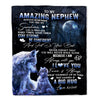 Personalized To My Amazing Nephew Wolf Blanket From Aunt Auntie Uncle Moon Wolf Nephew Birthday Graduation Christmas Customized Fleece Throw Blanket | siriusteestore