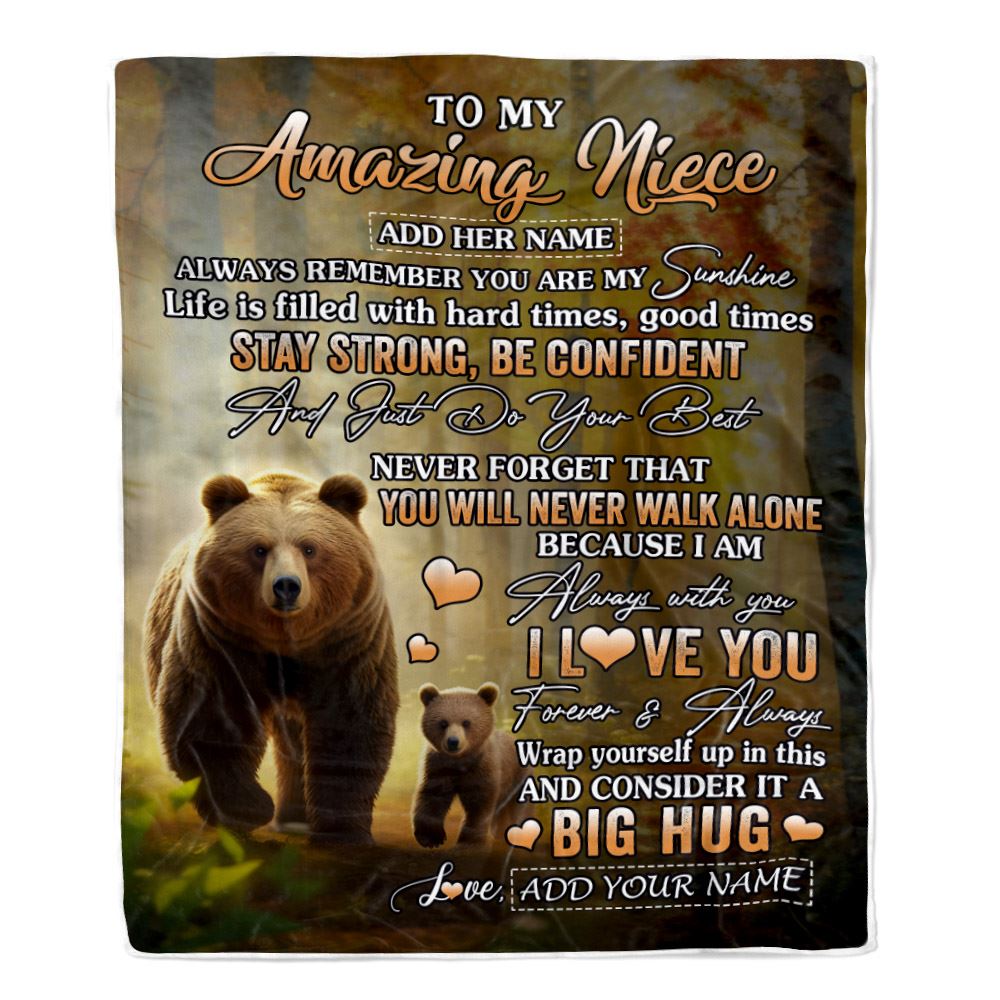 Personalized To My Amazing Niece Bear Blanket From Aunt Uncle Auntie My Sunshine Niece Birthday Gifts Graduation Christmas Customized Fleece Throw Blanket | siriusteestore