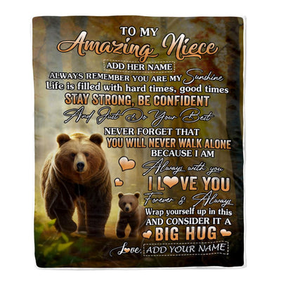 Personalized To My Amazing Niece Bear Blanket From Aunt Uncle Auntie My Sunshine Niece Birthday Gifts Graduation Christmas Customized Fleece Throw Blanket | siriusteestore