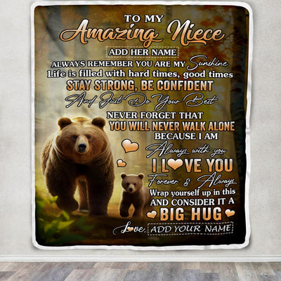 Personalized To My Amazing Niece Bear Blanket From Aunt Uncle Auntie My Sunshine Niece Birthday Gifts Graduation Christmas Customized Fleece Throw Blanket | siriusteestore