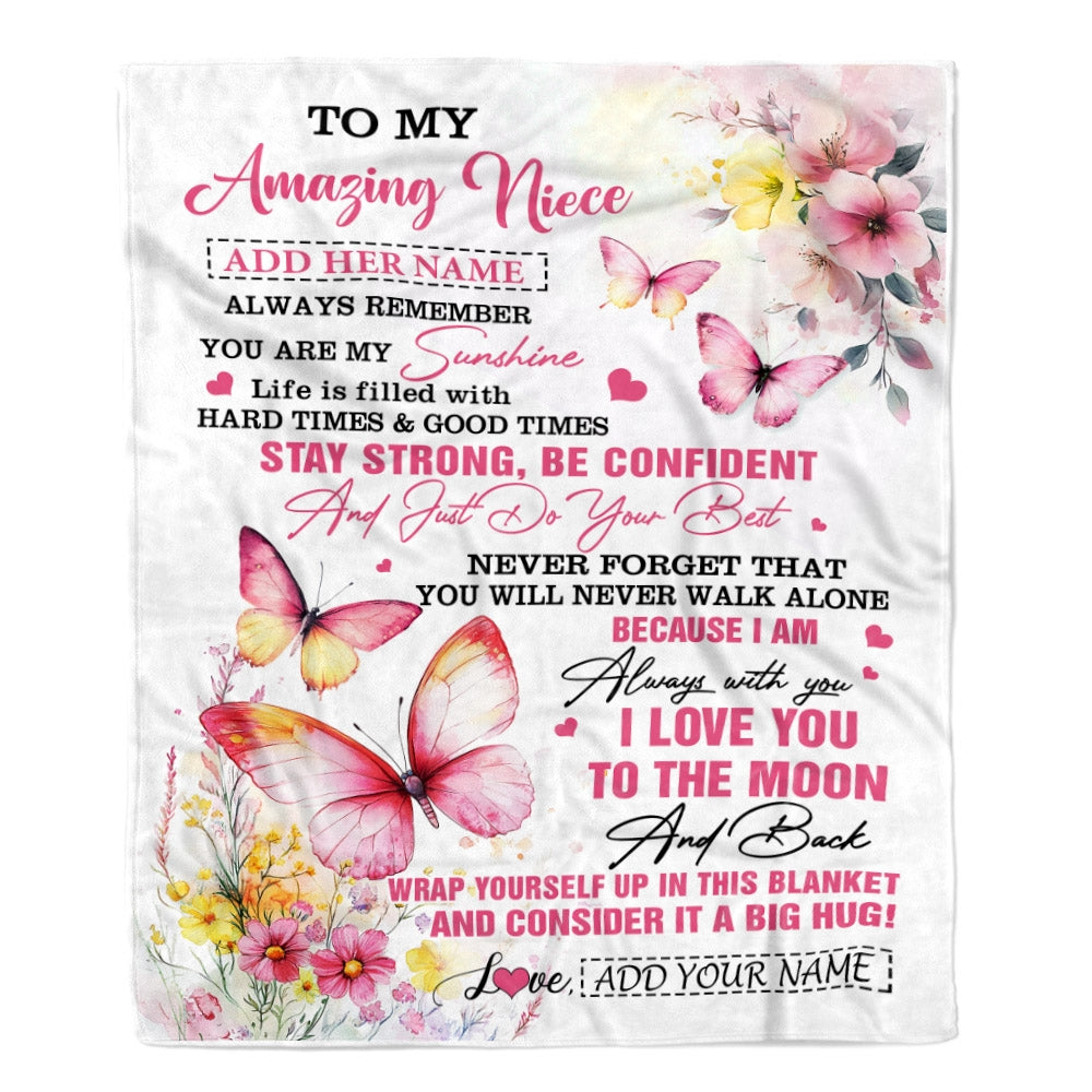 Personalized To My Amazing Niece Blanket From Aunt Uncle Auntie Butterfly It A Big Hug Niece Birthday Gifts Graduation Christmas Customized Fleece Blanket | siriusteestore