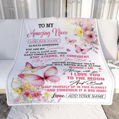 Personalized To My Amazing Niece Blanket From Aunt Uncle Auntie Butterfly It A Big Hug Niece Birthday Gifts Graduation Christmas Customized Fleece Blanket | siriusteestore