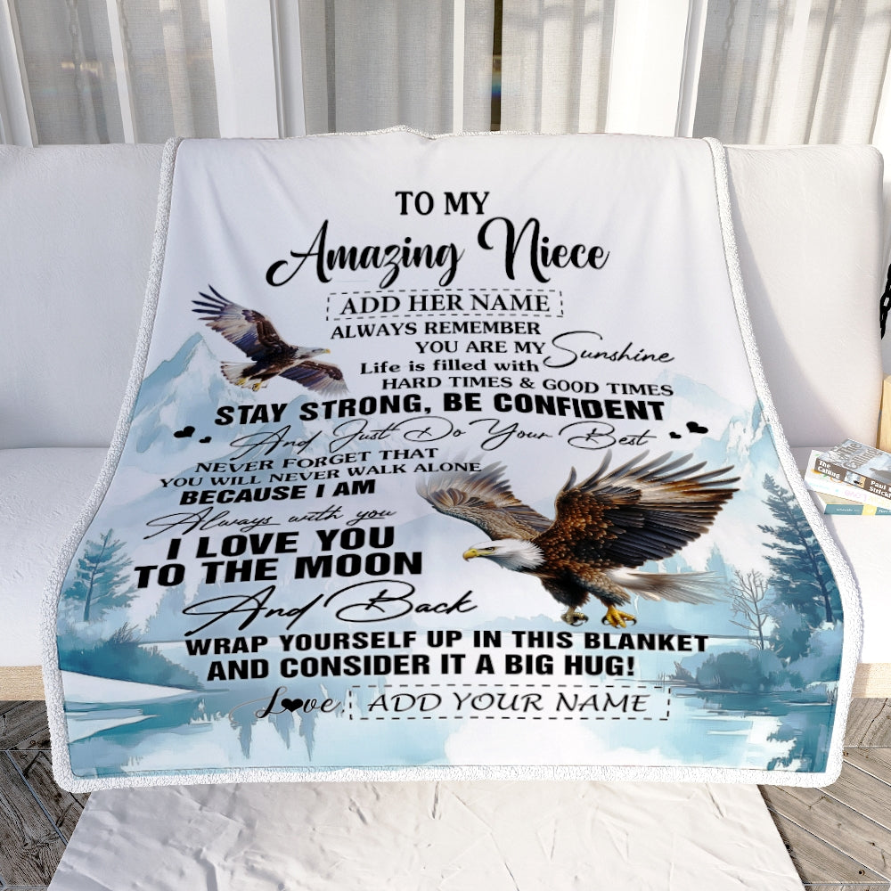 Personalized To My Amazing Niece Blanket From Aunt Uncle Auntie Eagle It A Big Hug Niece Birthday Gifts Graduation Christmas Customized Fleece Throw Blanket | siriusteestore