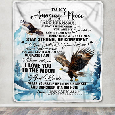 Personalized To My Amazing Niece Blanket From Aunt Uncle Auntie Eagle It A Big Hug Niece Birthday Gifts Graduation Christmas Customized Fleece Throw Blanket | siriusteestore