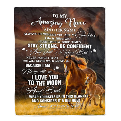 Personalized To My Amazing Niece Blanket From Aunt Uncle Auntie Horse It A Big Hug Niece Birthday Gifts Graduation Christmas Customized Fleece Throw Blanket | siriusteestore