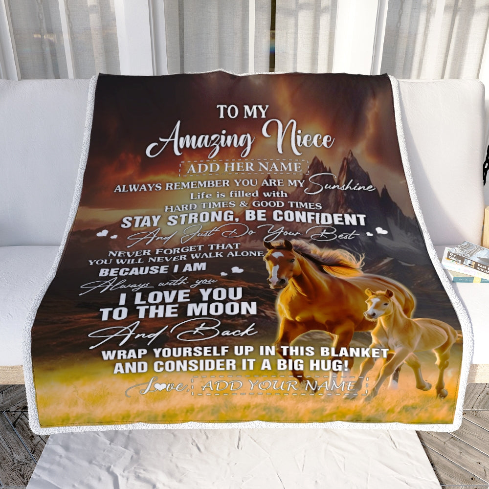 Personalized To My Amazing Niece Blanket From Aunt Uncle Auntie Horse It A Big Hug Niece Birthday Gifts Graduation Christmas Customized Fleece Throw Blanket | siriusteestore