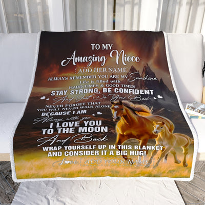 Personalized To My Amazing Niece Blanket From Aunt Uncle Auntie Horse It A Big Hug Niece Birthday Gifts Graduation Christmas Customized Fleece Throw Blanket | siriusteestore