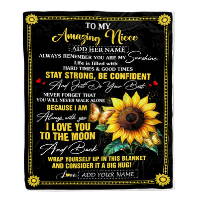 Personalized To My Amazing Niece Blanket From Aunt Uncle Auntie Sunflower It A Big Hug Niece Birthday Gifts Graduation Christmas Customized Fleece Blanket | siriusteestore