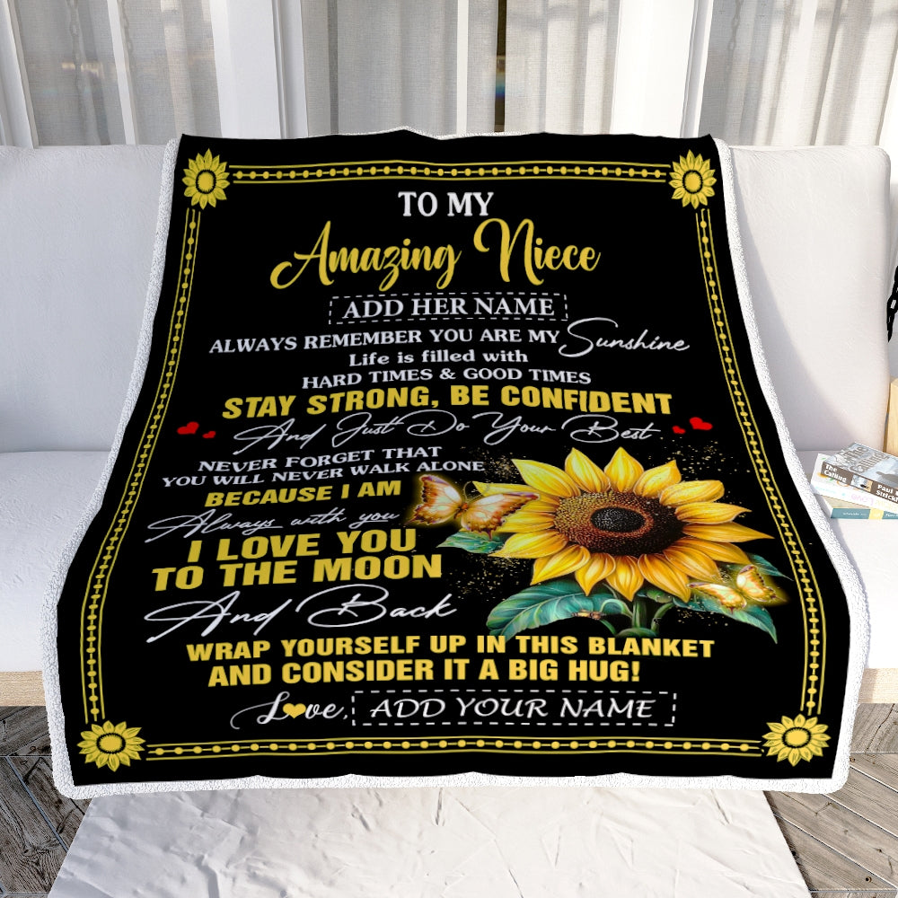 Personalized To My Amazing Niece Blanket From Aunt Uncle Auntie Sunflower It A Big Hug Niece Birthday Gifts Graduation Christmas Customized Fleece Blanket | siriusteestore