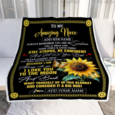 Personalized To My Amazing Niece Blanket From Aunt Uncle Auntie Sunflower It A Big Hug Niece Birthday Gifts Graduation Christmas Customized Fleece Blanket | siriusteestore