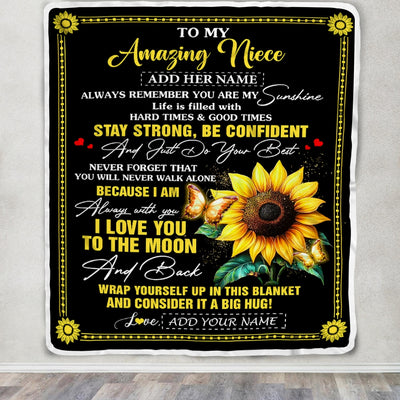 Personalized To My Amazing Niece Blanket From Aunt Uncle Auntie Sunflower It A Big Hug Niece Birthday Gifts Graduation Christmas Customized Fleece Blanket | siriusteestore
