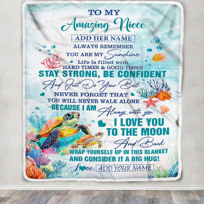 Personalized To My Amazing Niece Blanket From Aunt Uncle Auntie Turtle It A Big Hug Niece Birthday Gifts Graduation Christmas Customized Fleece Throw Blanket | siriusteestore