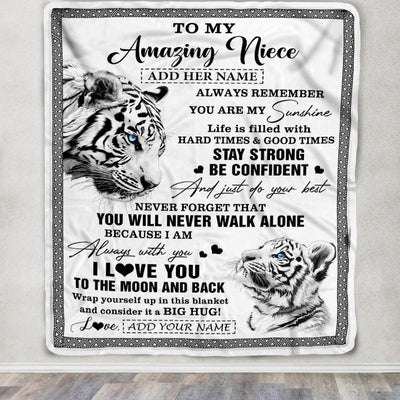Personalized To My Amazing Niece Blanket From Aunt Uncle Auntie White Tiger It A Big Hug Niece Birthday Gifts Graduation Christmas Customized Fleece Blanket | siriusteestore