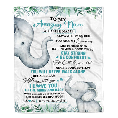 Personalized To My Amazing Niece Blanket From Aunt Uncle Elephant It A Big Hug Niece Birthday Gifts Graduation Christmas Customized Fleece Throw Blanket | siriusteestore