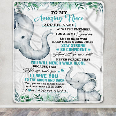 Personalized To My Amazing Niece Blanket From Aunt Uncle Elephant It A Big Hug Niece Birthday Gifts Graduation Christmas Customized Fleece Throw Blanket | siriusteestore