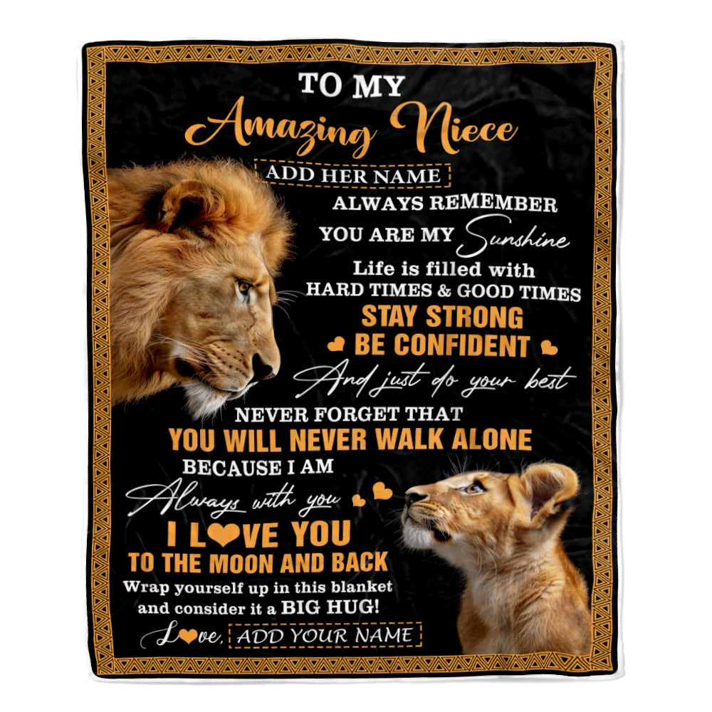 Personalized To My Amazing Niece Blanket From Uncle Lion It A Big Hug Niece Birthday Gifts Graduation Christmas Customized Fleece Throw Blanket | siriusteestore