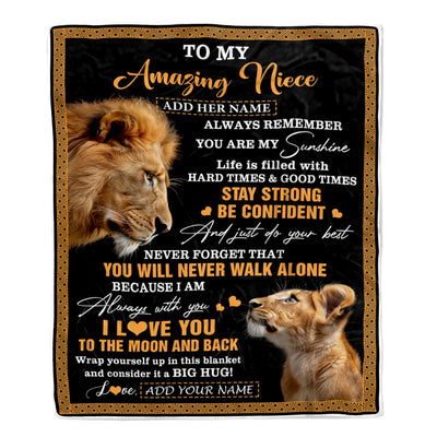Personalized To My Amazing Niece Blanket From Uncle Lion It A Big Hug Niece Birthday Gifts Graduation Christmas Customized Fleece Throw Blanket | siriusteestore