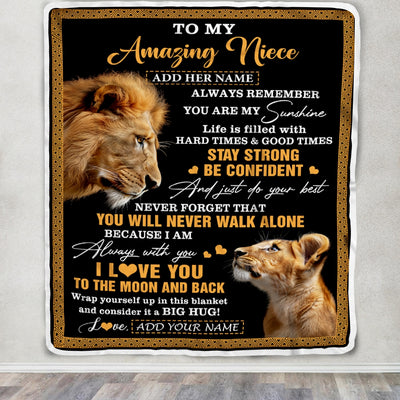 Personalized To My Amazing Niece Blanket From Uncle Lion It A Big Hug Niece Birthday Gifts Graduation Christmas Customized Fleece Throw Blanket | siriusteestore